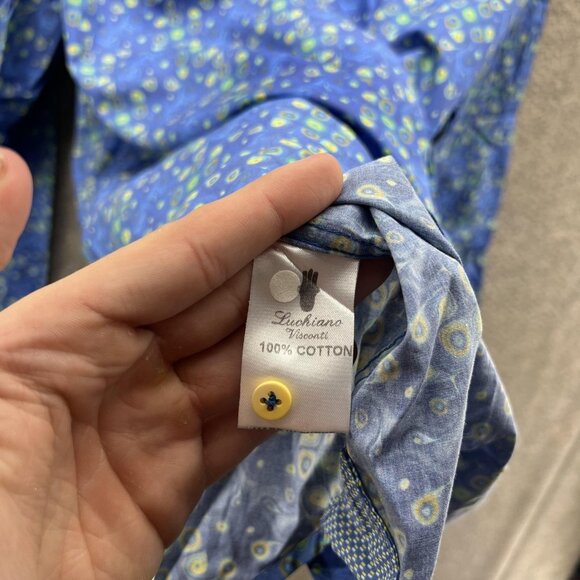 Luchiano Visconti Shirt Mens 3XL Blue Geometric Print Button Front Cotton - Picture 3 of 10
